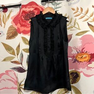 Alice + Olivia Black Sleeveless Ruffle-Trim Blouse